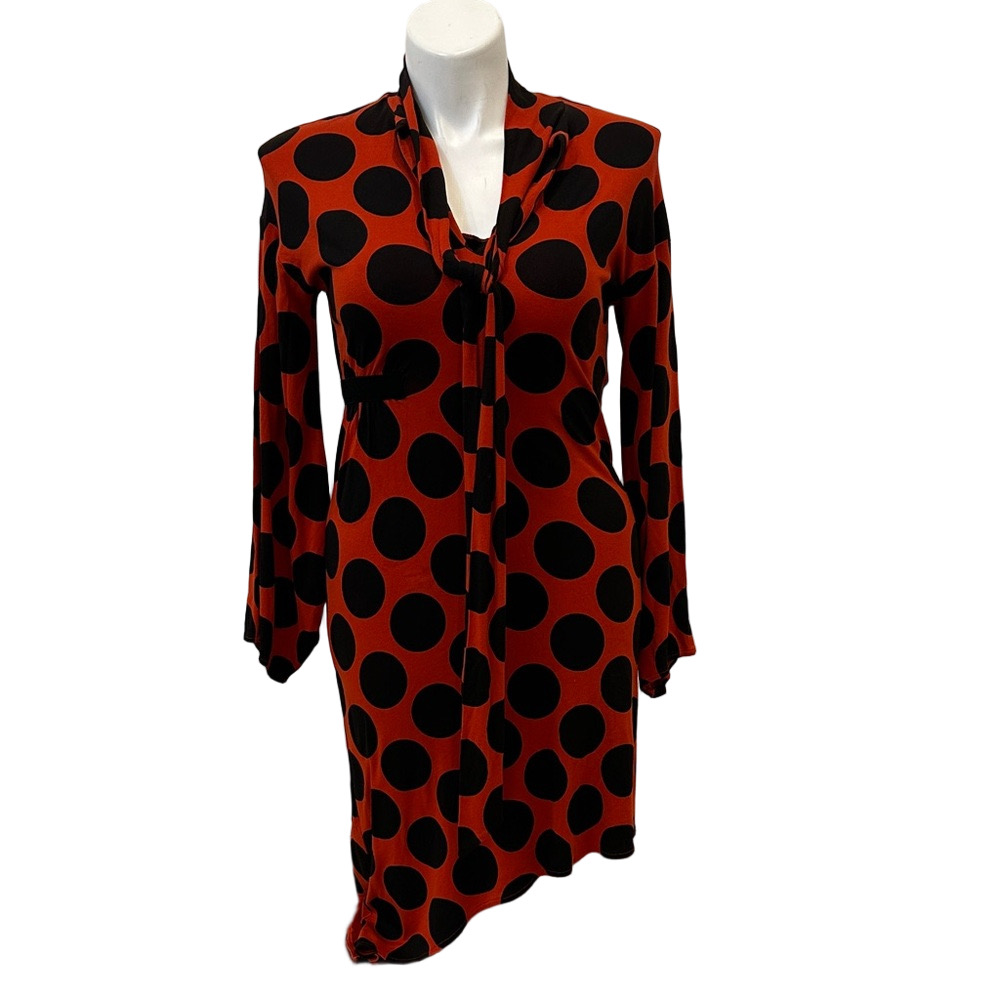 Zara Asymmetric Red & Black Polka Dot Midi Dress Size S